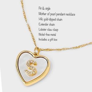 14K Gold Dipped Mother of Pearl Heart Initial Pendant Necklace